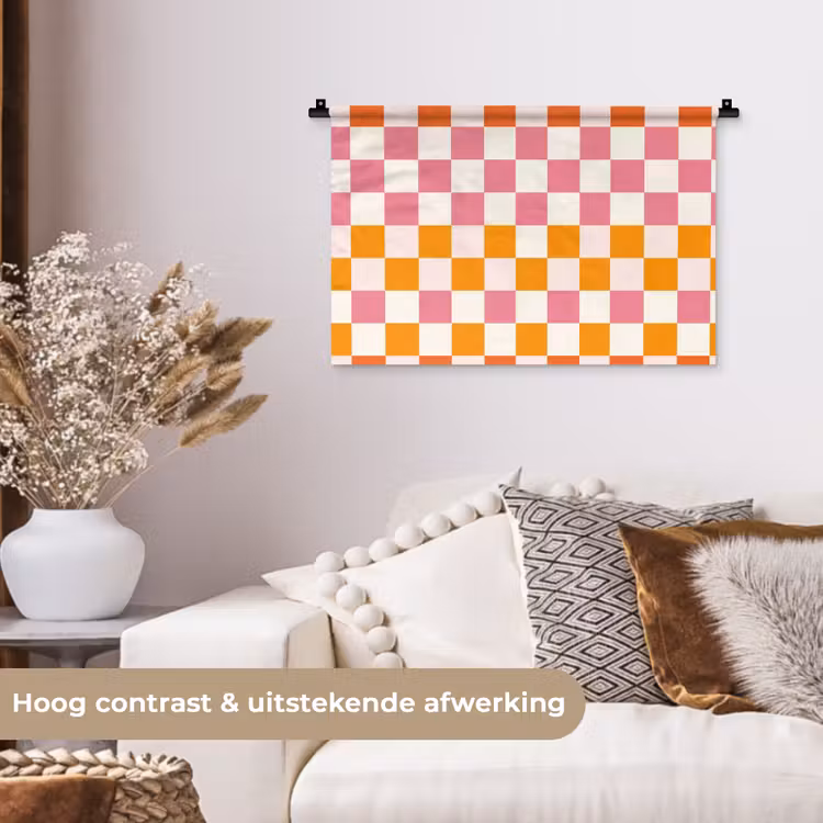 Vierkant - Patroon - Oranje Wandkleed katoen klein 269 -sfeer1