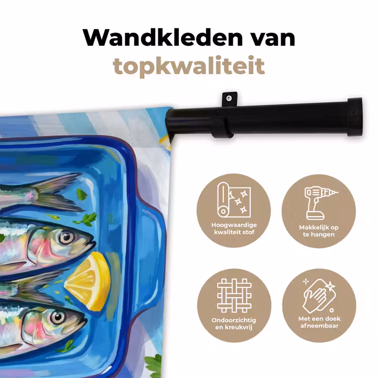 Vis - Citroen - Kruiden - Eten - Blauw Wandkleed katoen klein -sfeer2