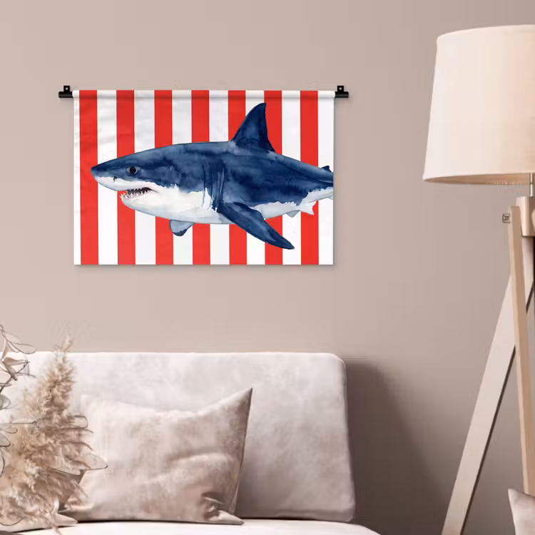Vis - Haai - Zee - Illustratie - Blauw Wandkleed katoen klein -sfeer4