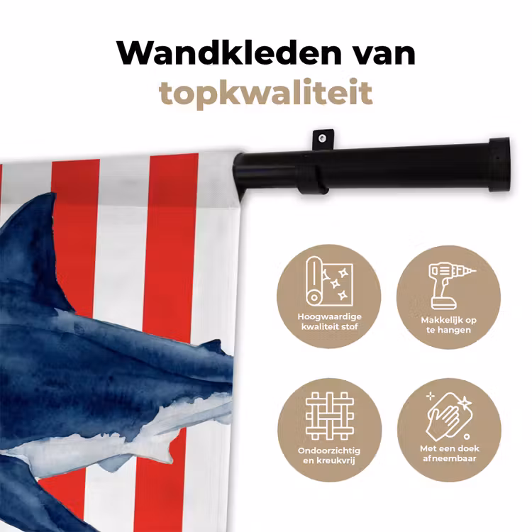 Vis - Haai - Zee - Illustratie - Blauw Wandkleed katoen klein -sfeer2