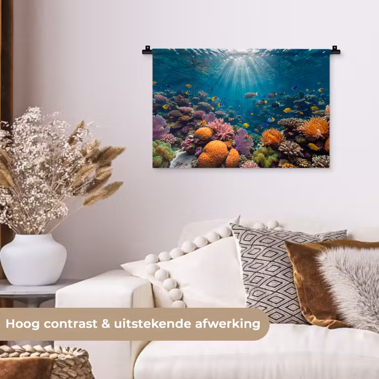 Vis - Koraal - Oceaan - Natuur - Kleurrijk Wandkleed katoen klein -sfeer1