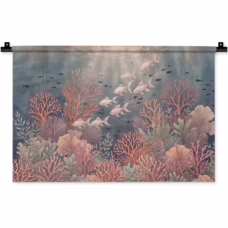 Vis - Koraal - Onderwater - Illustratie - Vintage Wandkleed katoen klein -zz3d