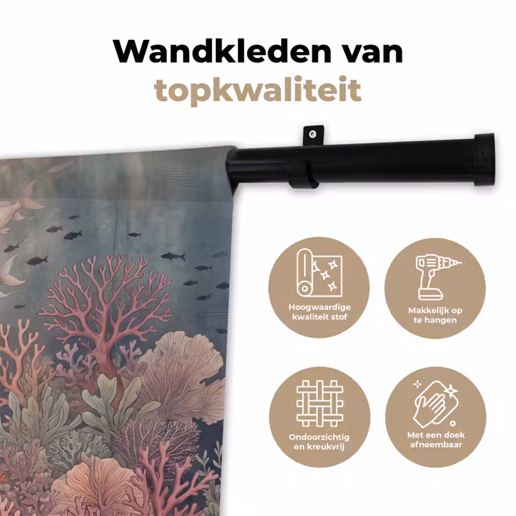Vis - Koraal - Onderwater - Illustratie - Vintage Wandkleed katoen klein -sfeer2
