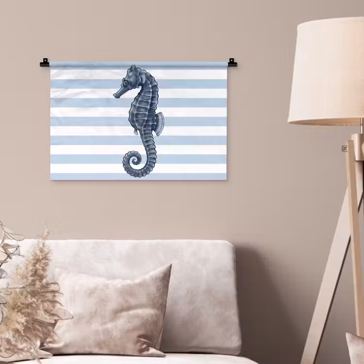 Vis - Oceaan - Illustratie - Blauw - Strepen Wandkleed katoen klein -sfeer4
