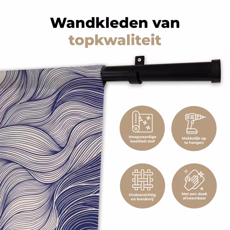 Vis - Oceaan - Lijntekening - Blauw - Dieren Wandkleed katoen klein -sfeer2
