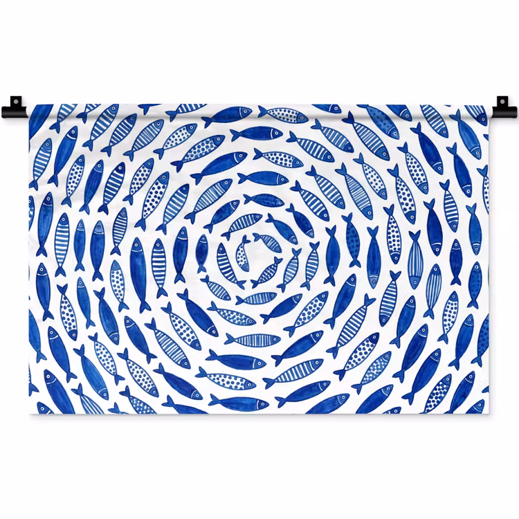 Vis - Patroon - Onderwater - Abstract - Blauw Wandkleed katoen klein -zz3d