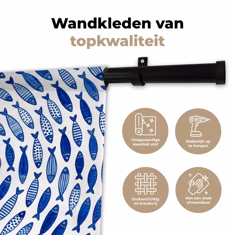 Vis - Patroon - Onderwater - Abstract - Blauw Wandkleed katoen klein -sfeer2