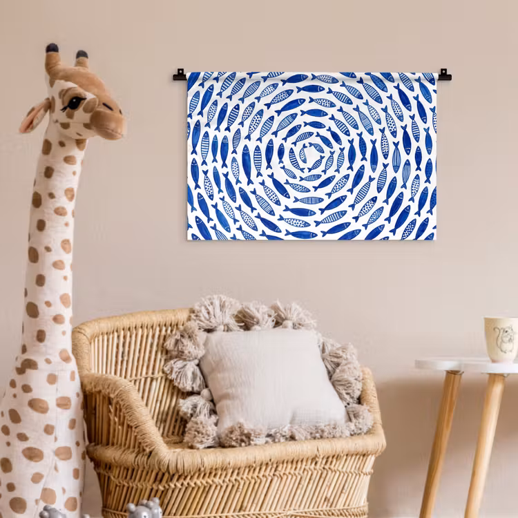 Vis - Patroon - Onderwater - Abstract - Blauw Wandkleed katoen klein -wsfeer5_kind