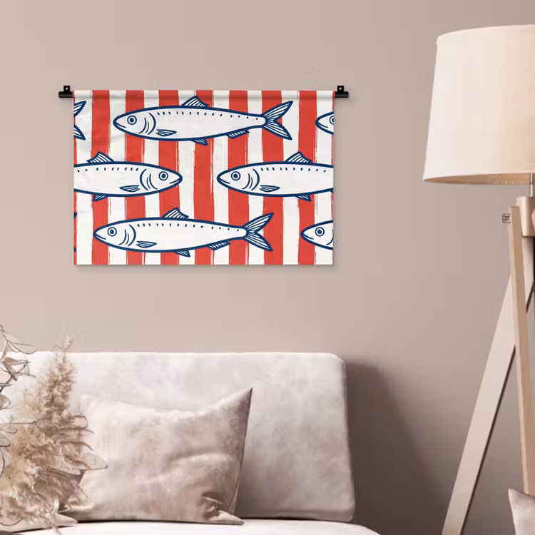 Vis - Patroon - Strepen - Illustratie - Rood Wandkleed katoen klein -sfeer4