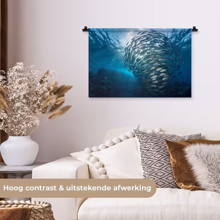 Vis - School - Oceaan - Natuur - Blauw Wandkleed katoen klein -sfeer1