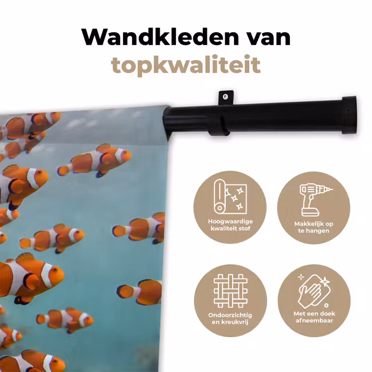Vis - School - Onderwater - Dieren - Oranje Wandkleed katoen klein -sfeer2