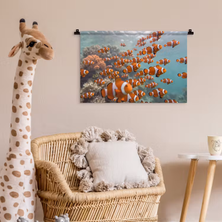 Vis - School - Onderwater - Dieren - Oranje Wandkleed katoen klein -wsfeer5_kind