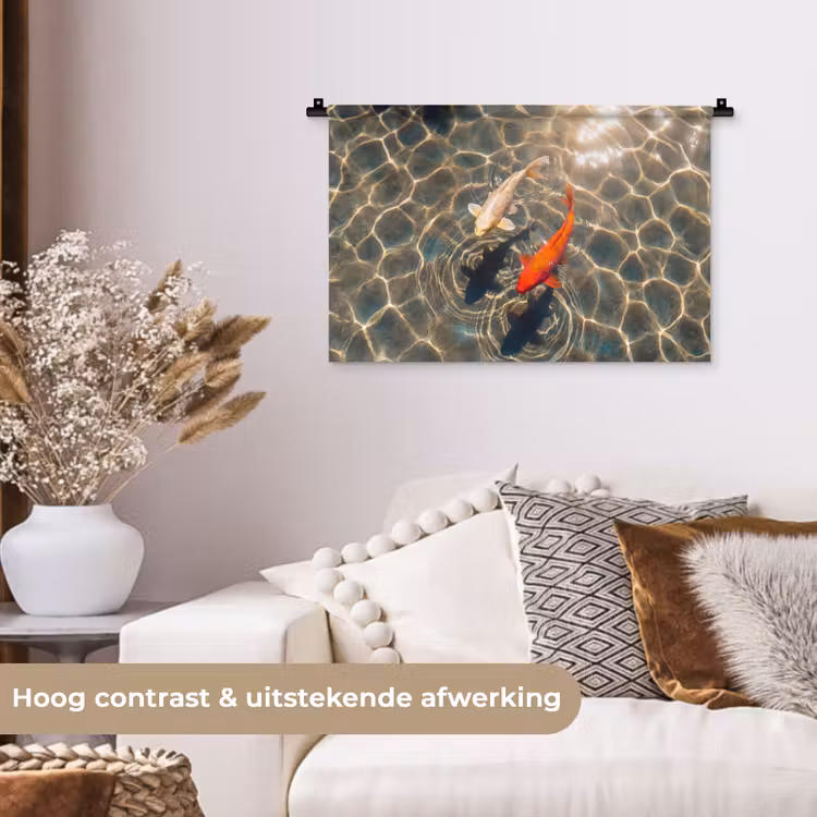 Vis - Water - Dieren - Oranje - Goud Wandkleed katoen klein -sfeer1