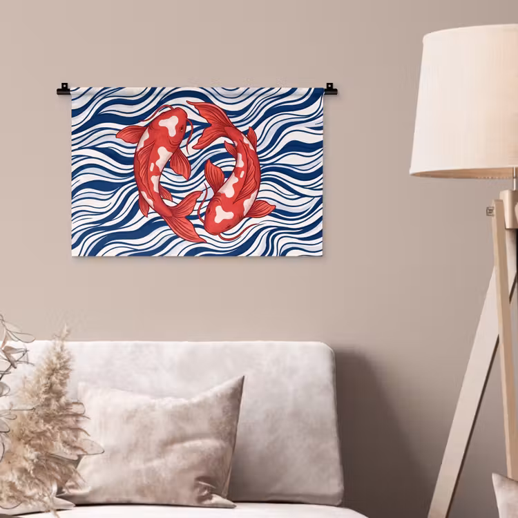 Vis - Water - Natuur - Illustratie - Rood Wandkleed katoen klein -sfeer4