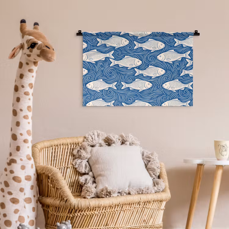 Vis - Water - Patroon - Grafisch - Blauw Wandkleed katoen klein -wsfeer5_kind