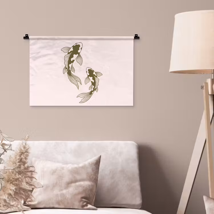Vis - Zwemmend - Groen - Abstract - Dieren Wandkleed katoen klein -sfeer4