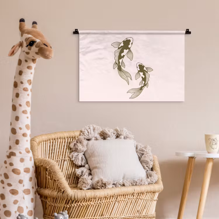 Vis - Zwemmend - Groen - Abstract - Dieren Wandkleed katoen klein -wsfeer5_kind
