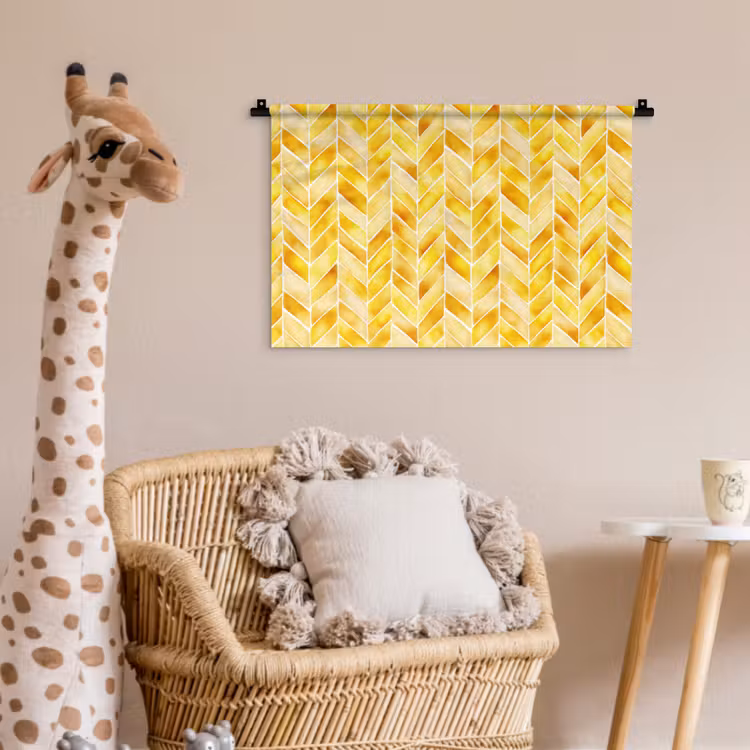 Visgraat - Aquarel - Patronen - Goudgeel Wandkleed katoen klein 269 -wsfeer5_kind