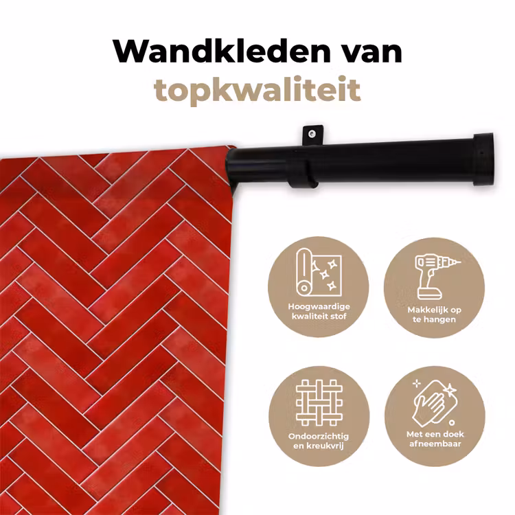 Visgraat - Tegel - Rood Wandkleed katoen klein 269 -sfeer2