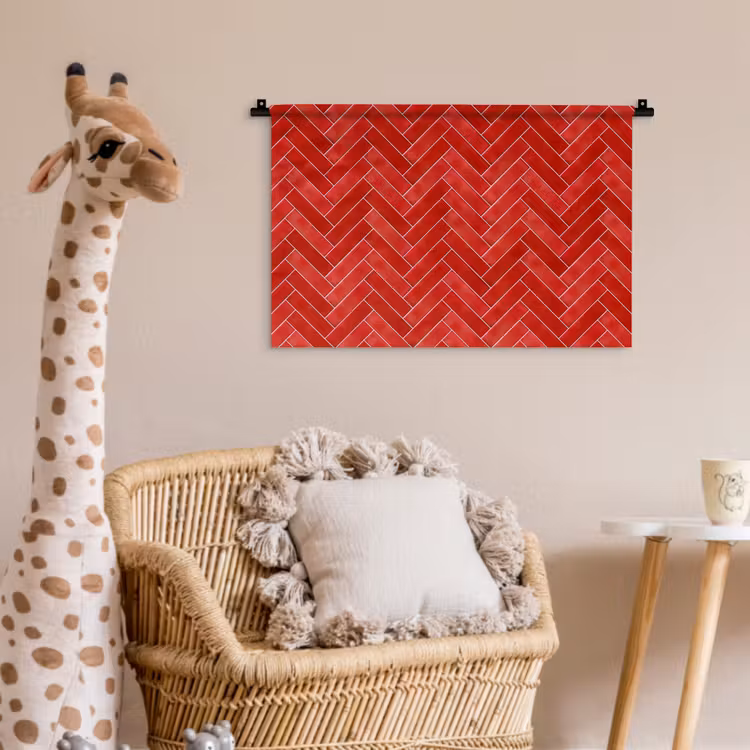Visgraat - Tegel - Rood Wandkleed katoen klein 269 -wsfeer5_kind