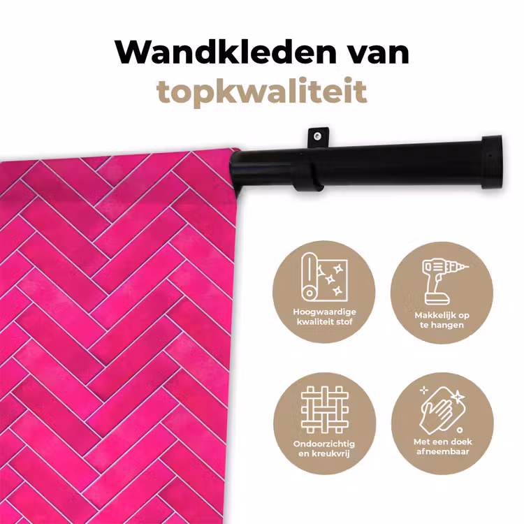 Visgraat - Wandtegel - Fuchsia - Roze Wandkleed katoen klein 269 -sfeer2