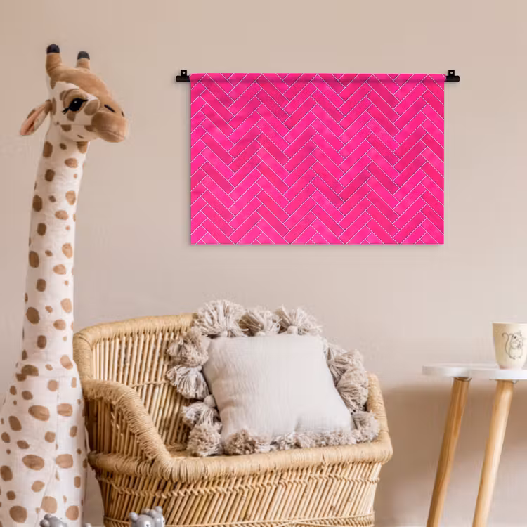 Visgraat - Wandtegel - Fuchsia - Roze Wandkleed katoen klein 269 -wsfeer5_kind