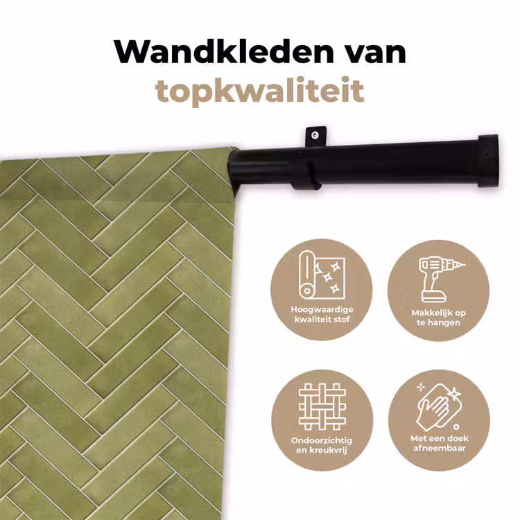 Visgraat - Wandtegel - Olijfgroen Wandkleed katoen klein 269 -sfeer2