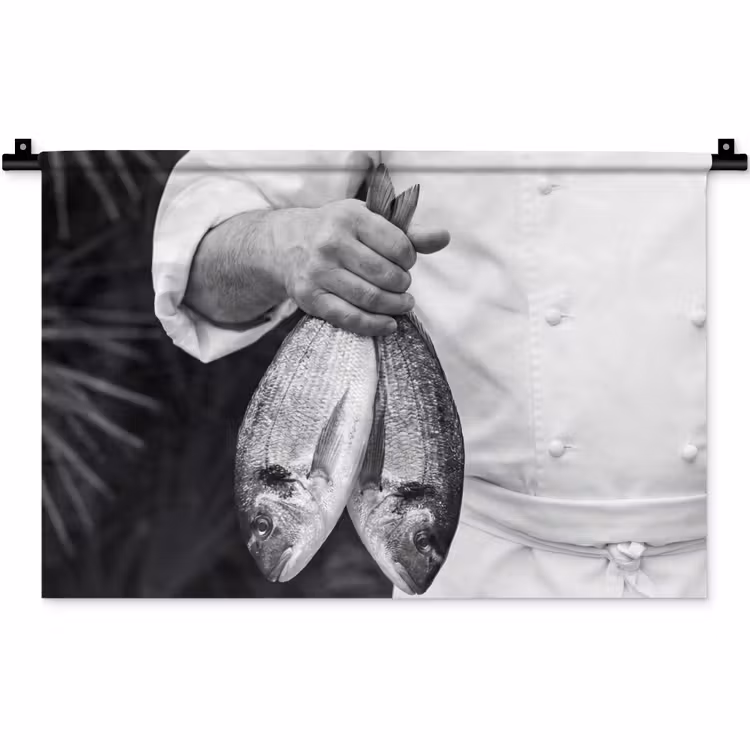 Vissen - Chef - Zwart - Wit Wandkleed katoen klein -zz3d