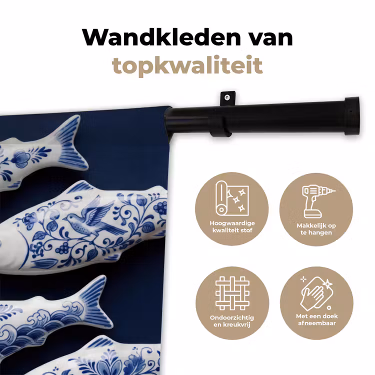 Vissen - Delfts - Blauw - Keramiek Wandkleed katoen klein -sfeer2