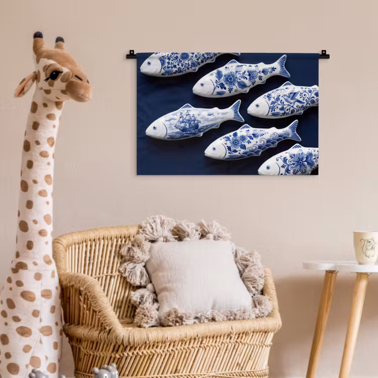 Vissen - Delfts - Blauw - Keramiek Wandkleed katoen klein -wsfeer5_kind