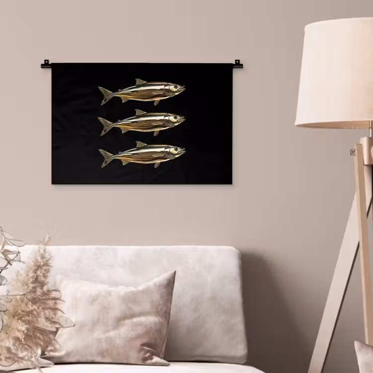 Vissen - Goud - Zwart Wandkleed katoen klein -sfeer4