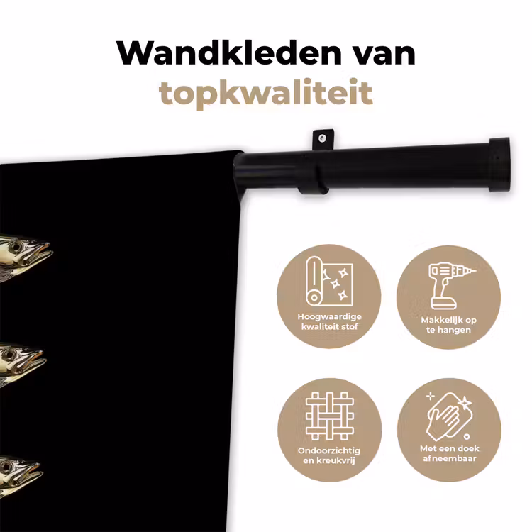 Vissen - Goud - Zwart Wandkleed katoen klein -sfeer2
