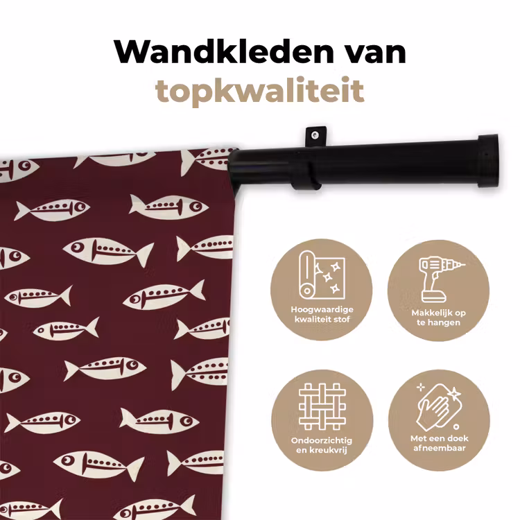 Vissen - Grafisch - Patroon - Donker Wandkleed katoen klein 269 -sfeer2