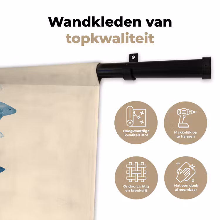 Vissen - Minimalistisch - Blauw Wandkleed katoen klein -sfeer2