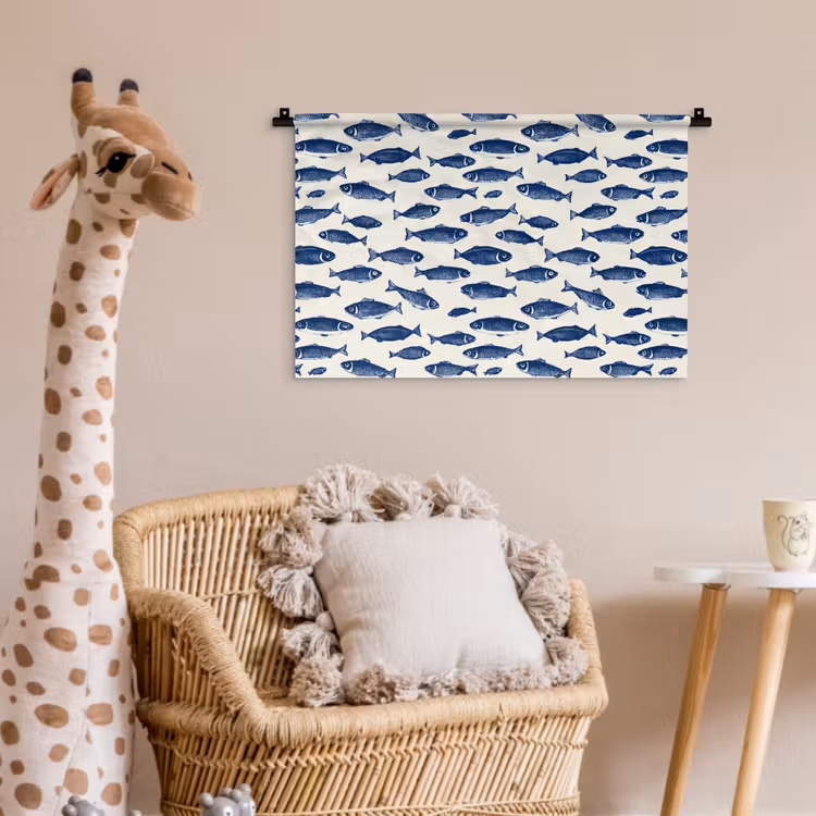 Vissen - Patroon - Blauw - Wit Wandkleed katoen klein 269 -wsfeer5_kind