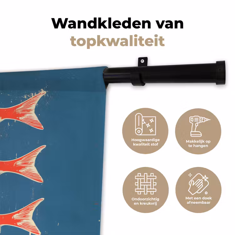 Vissen - Rood - Blauw Wandkleed katoen klein -sfeer2