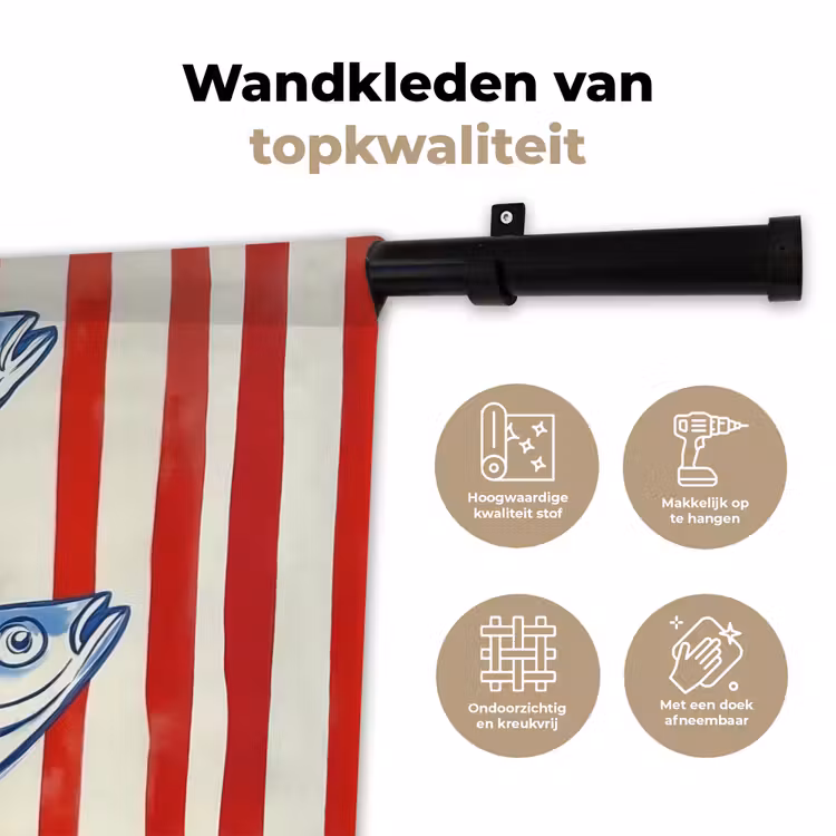 Vissen - Verticale strepen - Blauw - Rood Wandkleed katoen klein -sfeer2