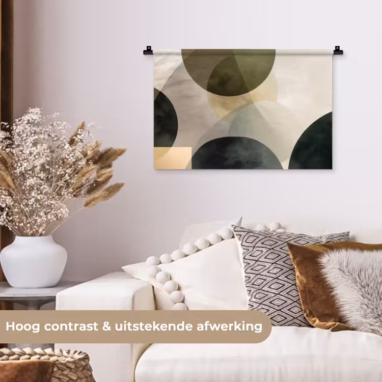 Vlakken - Abstract - Beige - Cirkels Wandkleed katoen klein -sfeer1