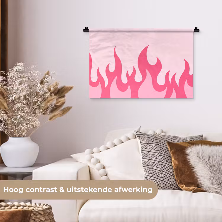 Vlammen - Patroon - Abstract - Modern - Roze Wandkleed katoen klein -sfeer1