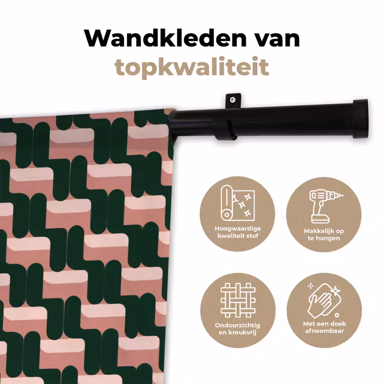 Vlechtpatroon - Groen - Roze - Geometrisch Wandkleed katoen klein 269 -sfeer2