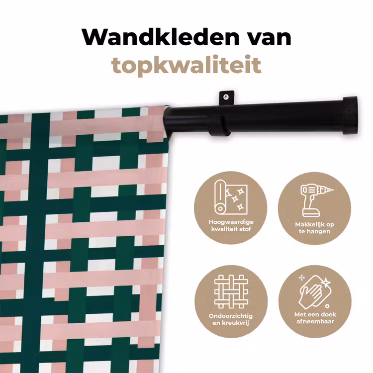 Vlechtpatroon - Groen - Roze - Grafisch Wandkleed katoen klein 269 -sfeer2