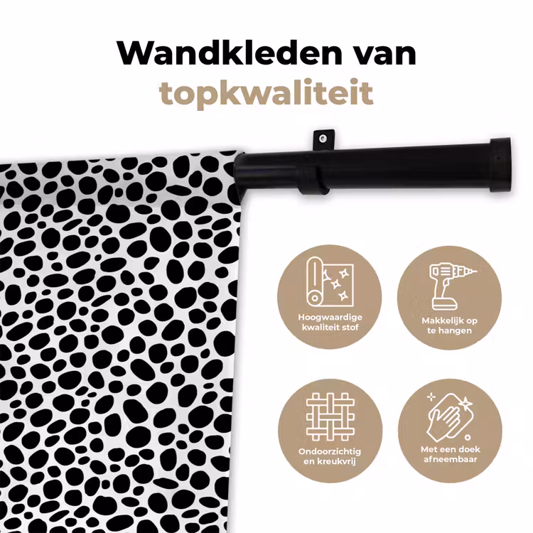 Vlekken - Zwart - Wit Wandkleed katoen klein 269 -sfeer2