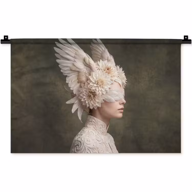 Vleugels - Vrouw - Wit Wandkleed katoen klein -zz3d