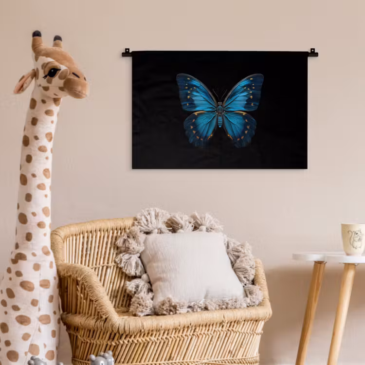 Vlinder - Blauw - Contrast Wandkleed katoen klein -wsfeer5_kind