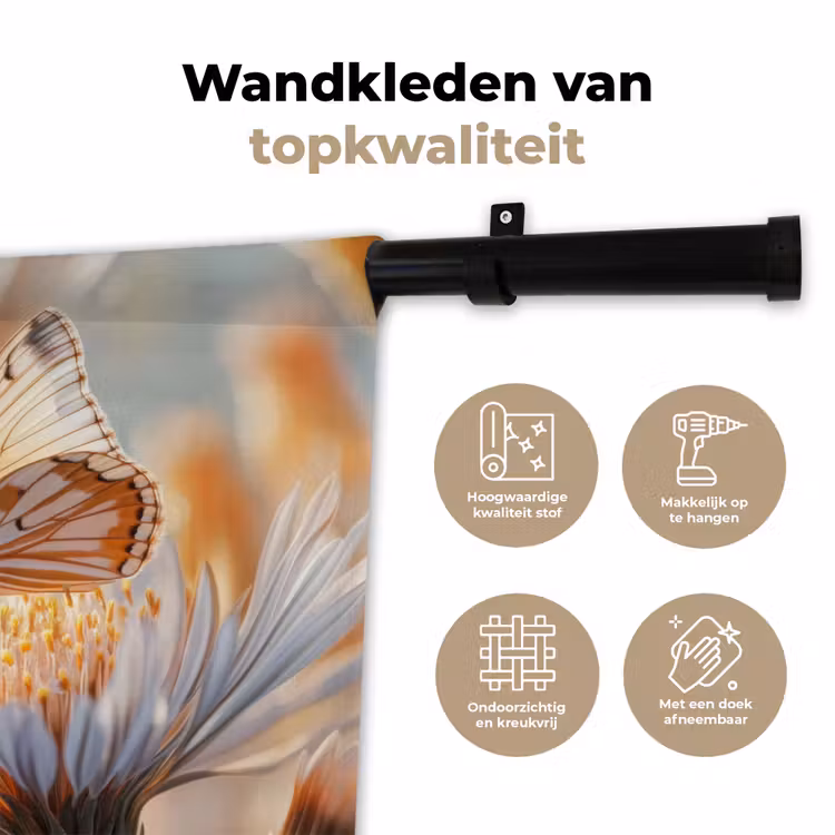 Vlinder - Bloem - Oranje Wandkleed katoen klein -sfeer2