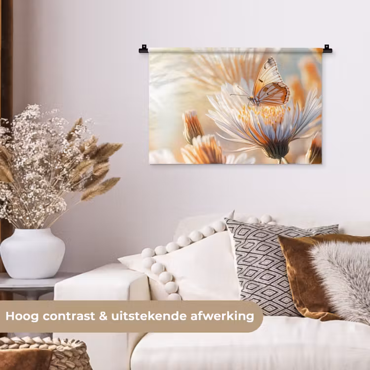 Vlinder - Bloem - Oranje Wandkleed katoen klein -sfeer1