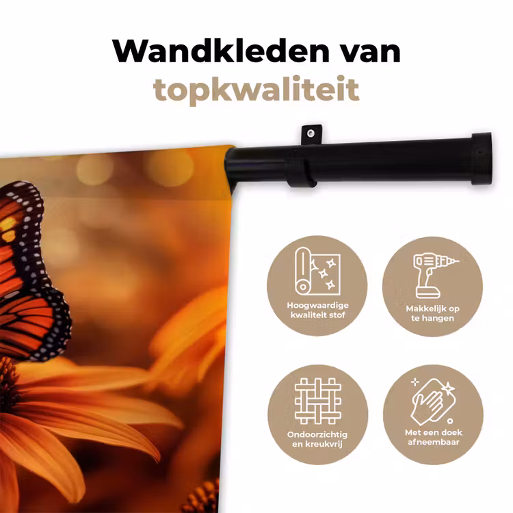 Vlinder - Bloemen - Oranje Wandkleed katoen klein -sfeer2
