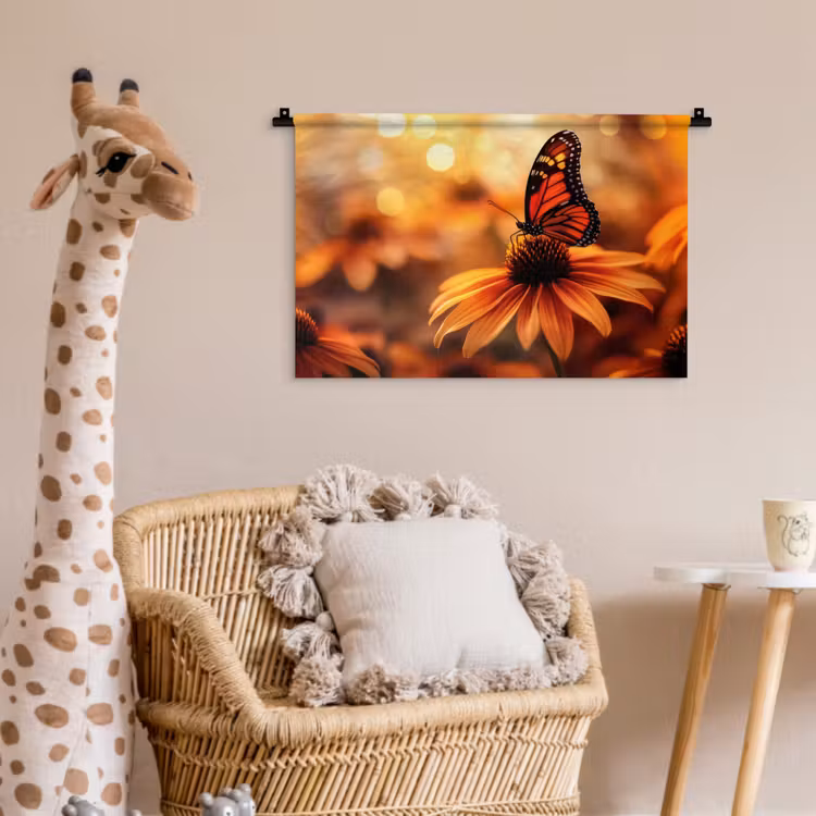 Vlinder - Bloemen - Oranje Wandkleed katoen klein -wsfeer5_kind
