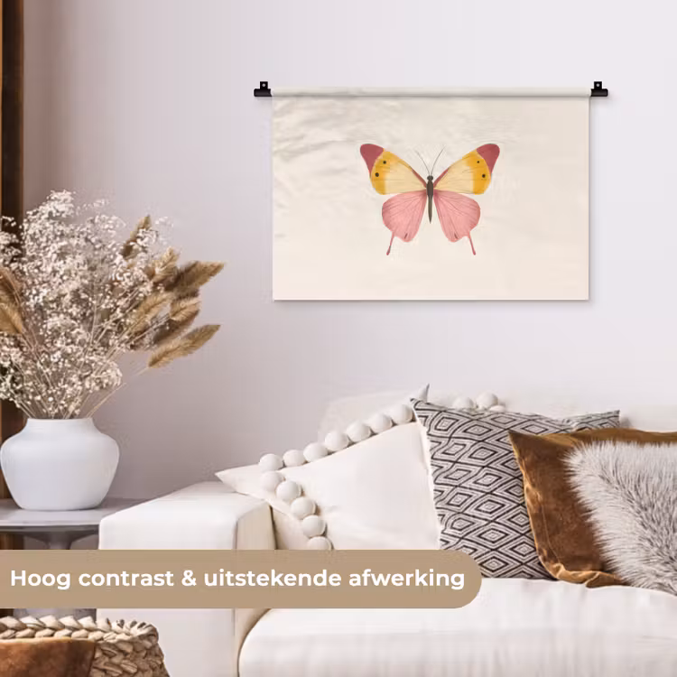 Vlinder - Illustratie - Roze Wandkleed katoen klein -sfeer1
