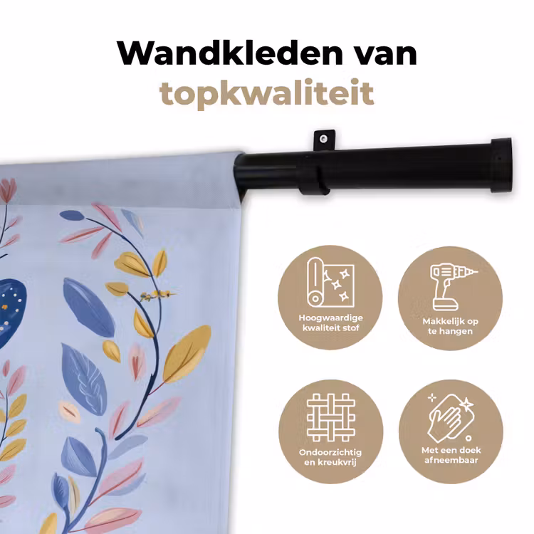 Vlinder - Lichtblauw - Sierlijk - Bloemen Wandkleed katoen klein -sfeer2
